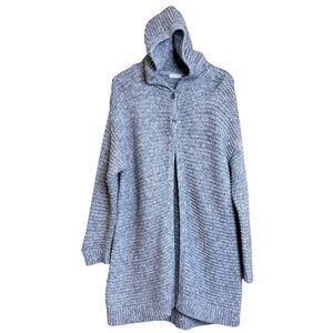 J Jill Hooded Gray Chunky Knit Long Cardigan Sweater Sparkly Size S